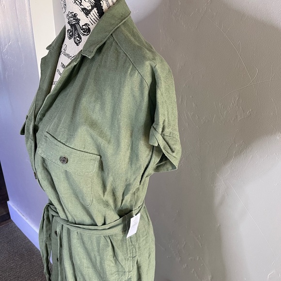 NWT Old Navy green collared button dress, tie waist with pockets! Size Medium - Picture 4 of 16